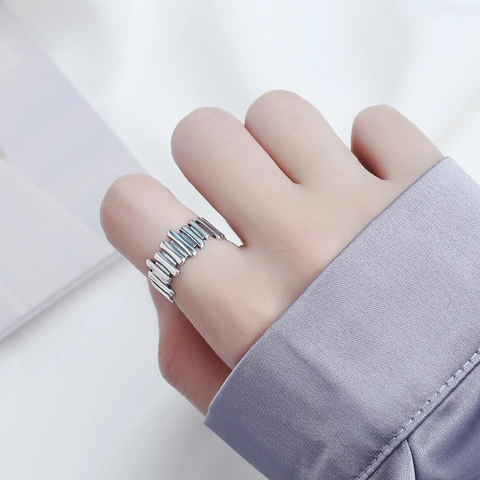 Anillo Abierto de Plata de Ley 925 Vintage Irregular Acanalado Envejecido Geométrico Ajustable Joyería Minimalista para Mujer