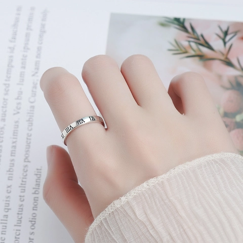 925 Sterling Silver Open Ring For Women Minimalist Vintage Roman Numeral Engraved Adjustable Finger Ring Fashion Jewelry