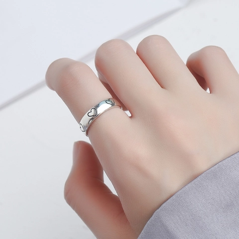 S925 Sterling Silver Heart Shaped Open Ring For Women Vintage Minimalist Adjustable Finger Ring Fashion Jewelry Gift