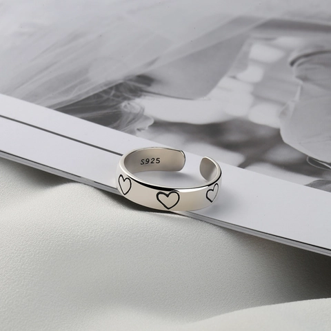 S925 Sterling Silver Heart Shaped Open Ring For Women Vintage Minimalist Adjustable Finger Ring Fashion Jewelry Gift