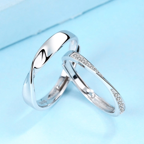 925 Sterlingsilber Möbius Paar Ringe Verstellbar Minimalistisch Glatter Herrenring Und Zirkonia Damenring Schmuck