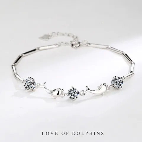 Fashion 925 Sterling Silver Dolphin Bracelet With Zirconia Adjustable Chain For Women Minimalist Jewelry Anniversary Gift