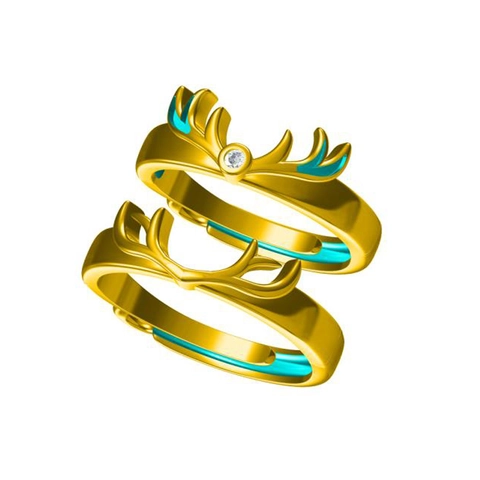 925 Sterlingsilber Hirschgeweih Paar Ringe Mit Blauem Emaille Zirkon Verstellbarer Offener Ring Für Damen Herren Schmuck