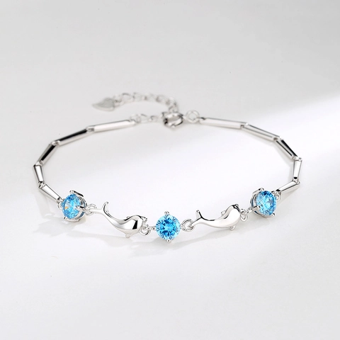 Fashion 925 Sterling Silver Dolphin Bracelet With Zirconia Adjustable Chain For Women Minimalist Jewelry Anniversary Gift