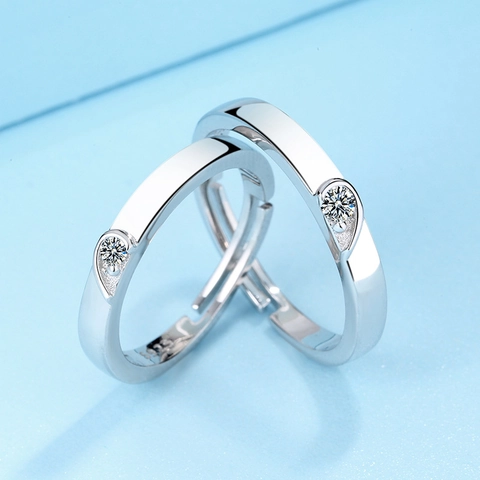 S925 Sterling Zilver Hart Paar Ringen Verstelbare Opening Zirkonia Eenvoudige Romantische Sieraden Minnaars Valentijn Cadeau