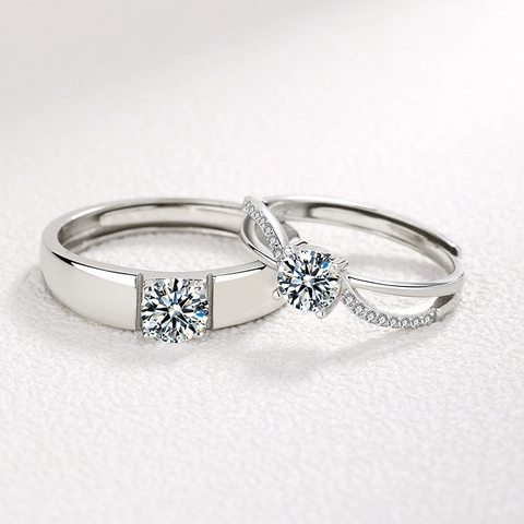 S925 Sterling Zilveren Paar Ringen Voor Heren Dames Verstelbare Open Ring Ingelegd Met Zirkonia Sieraden
