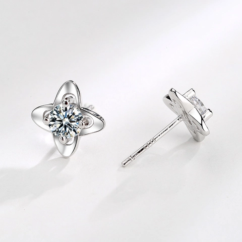 S999 Sterling Silver Four-leaf Clover Stud Earrings For Women Rhinestone Inlaid Minimalist Fashion Leaf Jewelry Gift