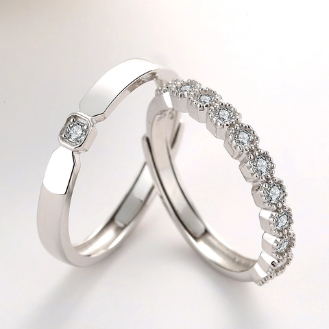 925 Sterlingsilber Paarringe Für Damen Herren Minimalistisch Verstellbarer Offener Ring Strass Eingelegt Modeschmuck Valentinsgeschenk