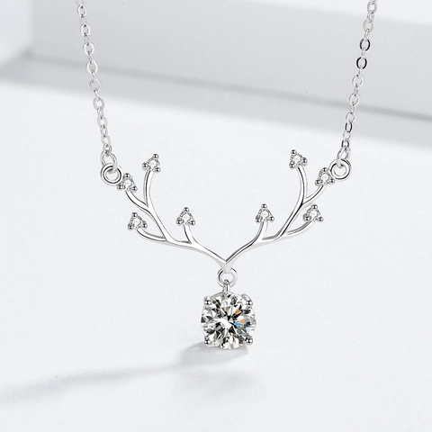 Collar con Colgante de Asta de Ciervo de Plata de Ley 925 para Mujer Moissanita Diamantes de Imitación Incrustados Joyería de Moda Regalo para Cumpleaños San Valentín