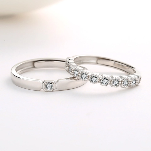 925 Sterlingsilber Paarringe Für Damen Herren Minimalistisch Verstellbarer Offener Ring Strass Eingelegt Modeschmuck Valentinsgeschenk