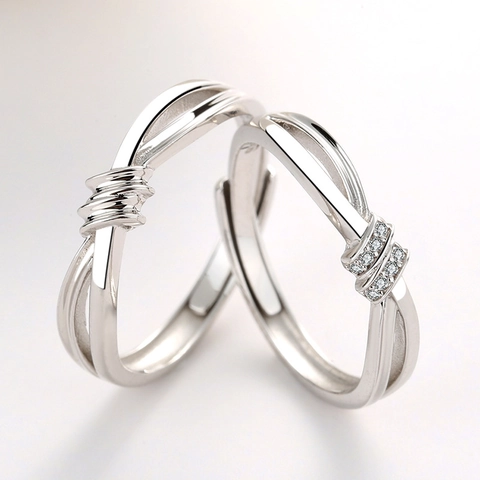 S925 Sterling Silver Couple Rings For Men Women Adjustable Concentric Knot Inlaid Zirconia Wedding Anniversary Gift Jewelry