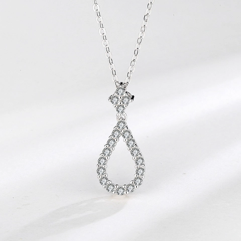 Collar con Colgante de Gota de Agua de Plata de Ley 925 para Mujer Elegante Gota Hueca Cadena de Strass Joyería Minimalista