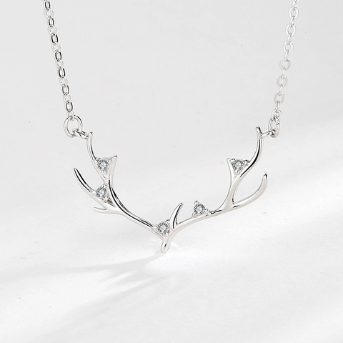 Collar con Colgante de Cornamenta de Plata de Ley 925 Para Mujer con Strass Incrustado Estilo Coreano Cadena de Clavícula Minimalista Joyería Regalo