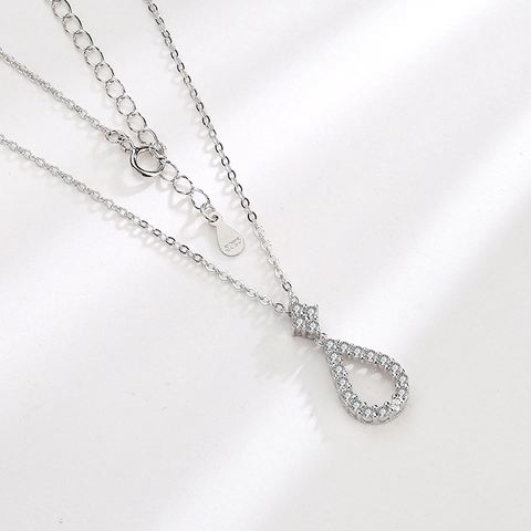 Collar con Colgante de Gota de Agua de Plata de Ley 925 para Mujer Elegante Gota Hueca Cadena de Strass Joyería Minimalista