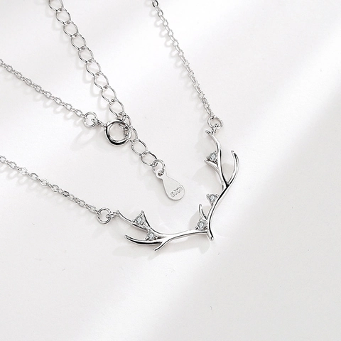 Collar con Colgante de Cornamenta de Plata de Ley 925 Para Mujer con Strass Incrustado Estilo Coreano Cadena de Clavícula Minimalista Joyería Regalo