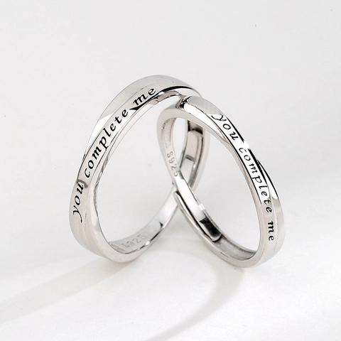 925 Sterling Silver Couple Rings Featuring Mobius Design Romantic Engraving Polished Adjustable Open Jewelry For Women Men