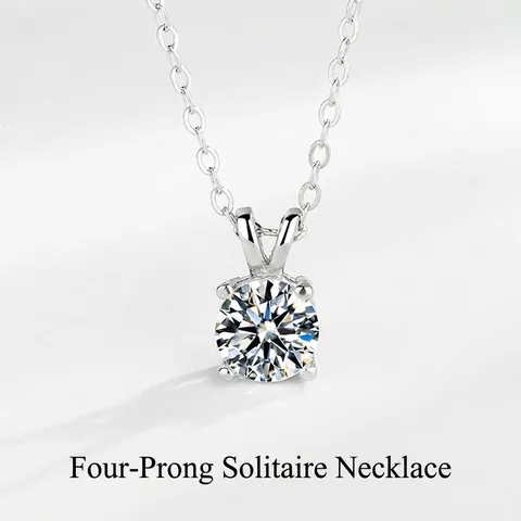 925 Sterling Silver Four-Claw Moissanite Pendant Necklace For Women Elegant Minimalist Geometric Clavicle Chain Jewelry
