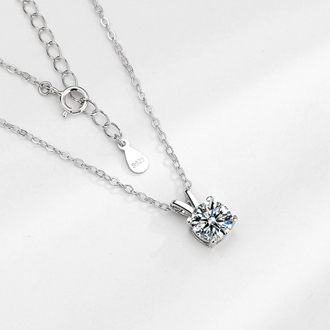 925 Sterling Silver Four-Claw Moissanite Pendant Necklace For Women Elegant Minimalist Geometric Clavicle Chain Jewelry