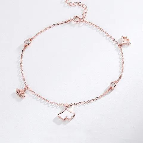 925 Sterling Silver Ginkgo Leaf Anklet For Women Rose Gold Silver Elegant Adjustable Tassel Foot Chain Rhinestone Jewelry Gift