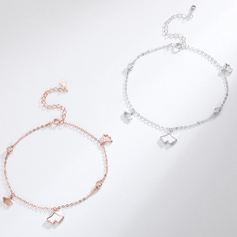 925 Sterling Silver Ginkgo Leaf Anklet For Women Rose Gold Silver Elegant Adjustable Tassel Foot Chain Rhinestone Jewelry Gift