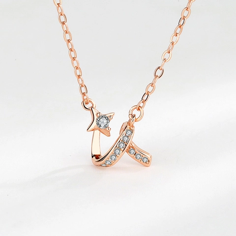 S925 Sterling Silver Meteor Star Pendant Necklace For Women Rose Gold Rhinestone Inlaid Clavicle Chain Fashion Jewelry Gift