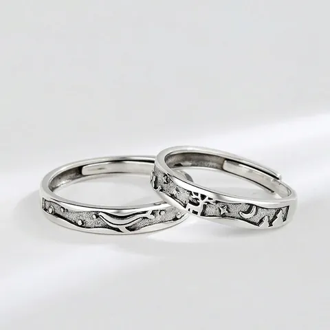 925 Sterling Zilveren Walvis Hert Paar Bijpassende Ringen Vintage Geoxideerd Verstelbaar Open Bos Reliëf Ringen Voor Valentijnsdag Cadeau