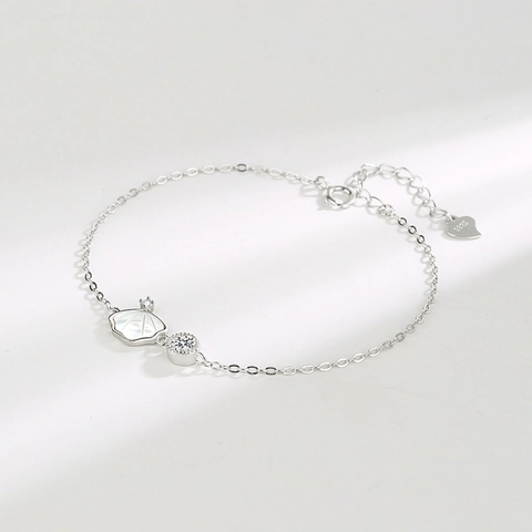 925 Sterling Silver Shell Pendant Bracelet With Artificial Pearl And Rhinestone For Women Minimalist Link Bracelet Jewelry