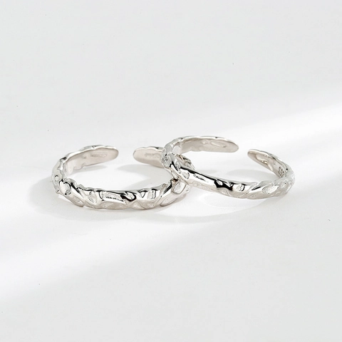Anello in Argento Sterling S925 Minimalista Texture Carta Gualcita Irregolare Martellato Apertura Regolabile Anello Coppia Gioielli