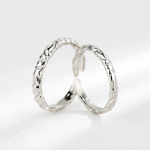 Anello in Argento Sterling S925 Minimalista Texture Carta Gualcita Irregolare Martellato Apertura Regolabile Anello Coppia Gioielli