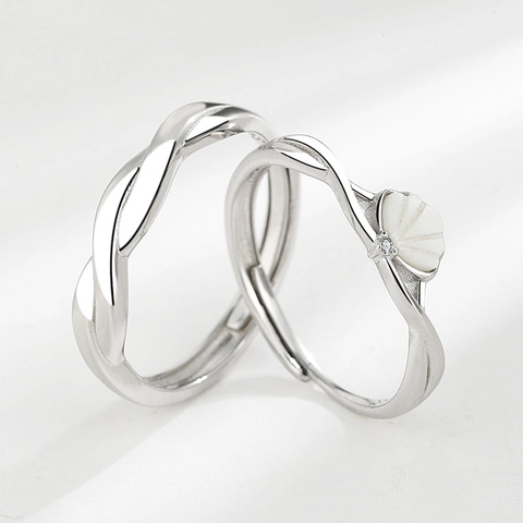 925 Sterling Silver Couple Rings For Men Women Adjustable Open Ring Mother Of Pearl Rhinestone Minimalist Twisted Jewelry