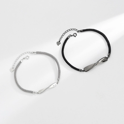 S925 Argento Sterling Nastro di Möbius Bracciali Coppia Incisi No.52 Corda Intrecciata Strass Infinito Gioielli Regalo San Valentino