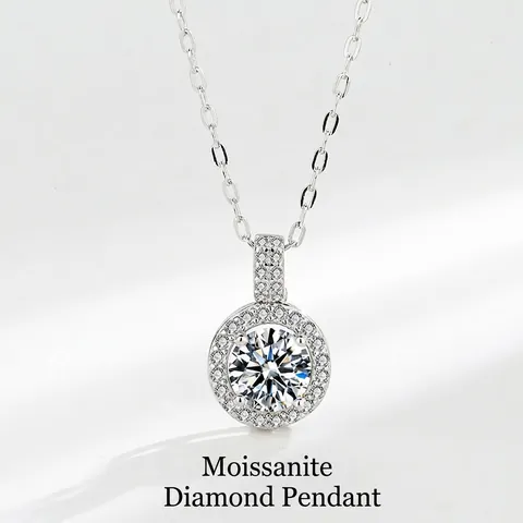 S925 Sterling Silver Moissanite Zirconia Pendant Necklace For Women Round Halo Clavicle Chain Jewelry Elegant Neckpiece Gift