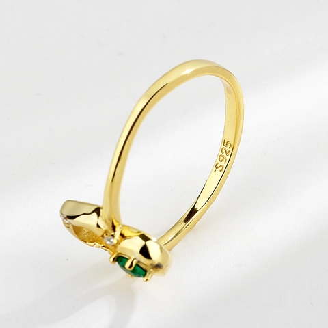 925 Sterling Silver Hollow Gourd Heart Open Ring For Women Gilded Green Rhinestone Minimalist Retro Finger Jewelry Gift