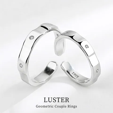 S925 Sterling Zilver Koppel Ringen Open Verstelbaar Geometrische Facetten Zirkonia Ingelegde Modern Stijl Mannen Vrouwen Sieraden
