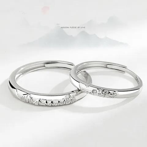 S925 Sterlingsilber Berg Und Meer Paar Ringe Verstellbare Offene Fingerringe Für Verliebte Minimalistischer Schmuck