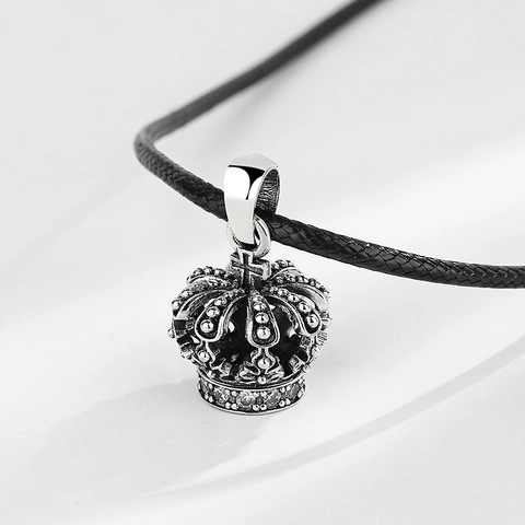 Vintage 925 Sterling Silver Crown Pendant Necklace For Men Women Retro Cross Design Rhinestone Inlaid Fashion Jewelry Gift