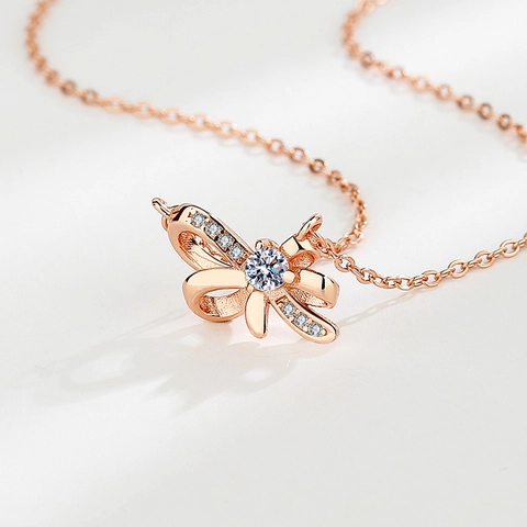 Collana Fiocco in Argento Sterling S925 Elegante Pendente Fiocco in Zirconia Scintillante con Catena per Donna Ragazza Gioielli Quotidiani