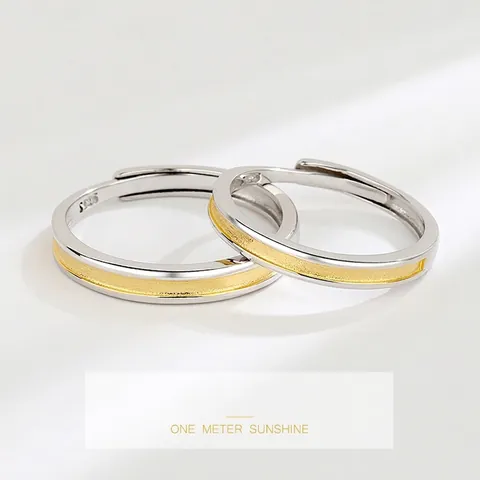 925 Sterling Zilveren Koppel Ringen Matte Tweekleurige Patchwork Verstelbare Open Ring Voor Mannen En Vrouwen Valentijnsdag Sieraden Cadeau