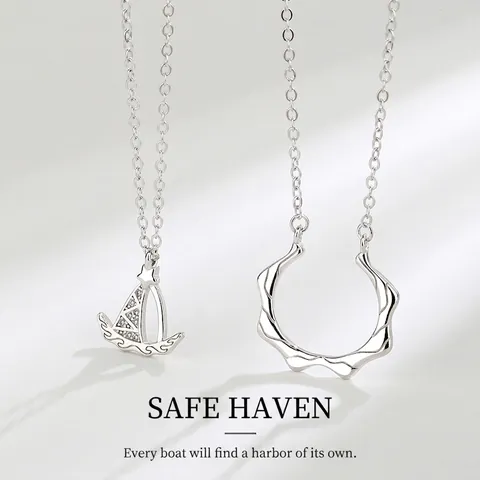 S925 Sterling Zilveren Boot Hanger Ketting Golf Ring Zirkonia Ingelegd Safe Haven Sieraden Voor Koppel Valentijn Cadeau Vrouwen Mannen