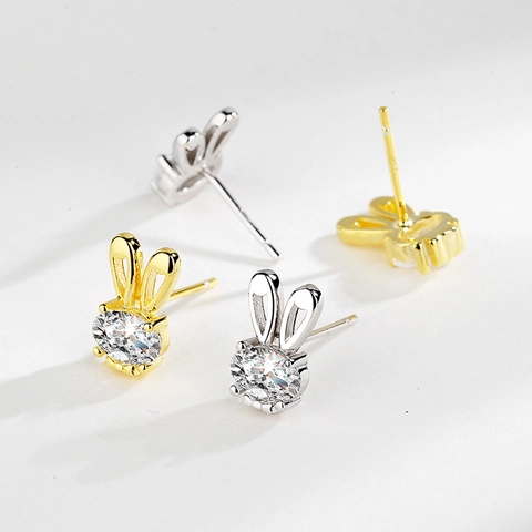 S925 Sterlingsilber Hasen Ohrstecker Süße Zirkonia Eingelegte Hasenohr Ohrringe Mode Tier Schmuck Für Damen Mädchen Geschenk