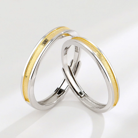 925 Sterling Zilveren Koppel Ringen Matte Tweekleurige Patchwork Verstelbare Open Ring Voor Mannen En Vrouwen Valentijnsdag Sieraden Cadeau