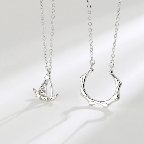 S925 Sterling Zilveren Boot Hanger Ketting Golf Ring Zirkonia Ingelegd Safe Haven Sieraden Voor Koppel Valentijn Cadeau Vrouwen Mannen