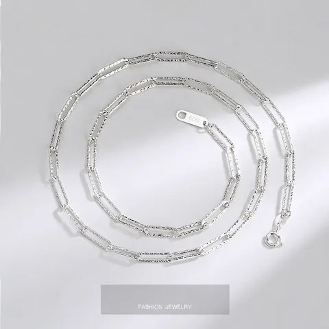 Minimalistische 925 Sterlingsilber Schimmernde Italien Diamantschliff Rechteckige Büroklammer-Kette Halskette Für Damen Schmuck