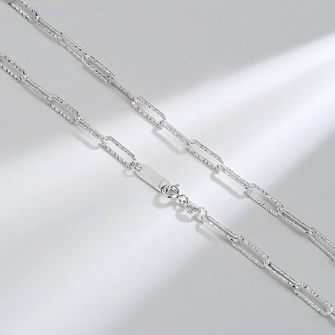 Minimalistische 925 Sterlingsilber Schimmernde Italien Diamantschliff Rechteckige Büroklammer-Kette Halskette Für Damen Schmuck