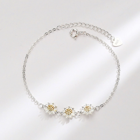 Bracciale in Argento Sterling S925 Con Margherita per Donna Minimalista Dolce Piccola Margherita Gioielli Con Catena Regolabile Con Cuore