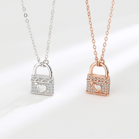 925 Sterling Silver Mini Bag Lock Pendant Necklace Luxury Heart Hollow Rhinestone Clavicle Chain Jewelry For Women Gift