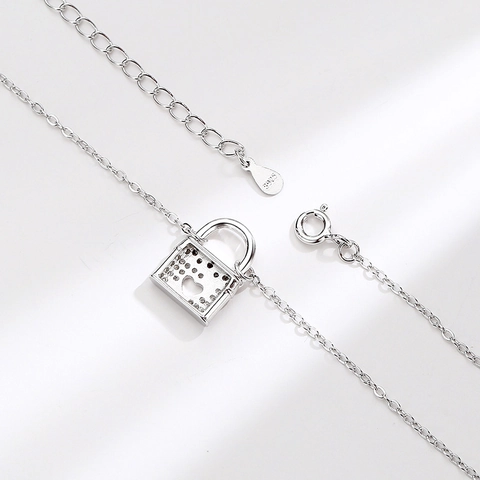 925 Sterling Silver Mini Bag Lock Pendant Necklace Luxury Heart Hollow Rhinestone Clavicle Chain Jewelry For Women Gift