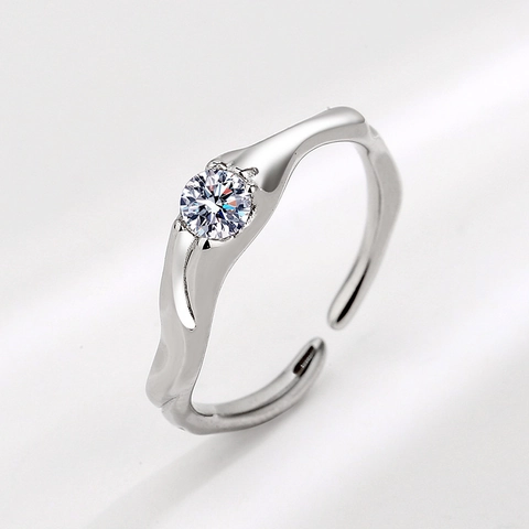 Anello Aperto in Argento Sterling S925 a Forma di Onda Irregolare Per Donna Regolabile Minimalista Con Zirconia Gioielli Moda