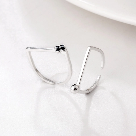 S925 Sterling Silver Square Open Ring For Women Black Clover Flower Geometric Adjustable Finger Ring Minimalist Jewelry Gift