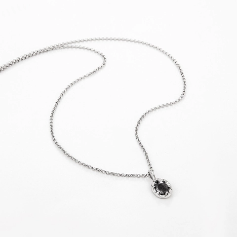 925 Sterling Silver Black Zirconia Necklace For Women Minimalist Oval Pendant Adjustable Clasp Chain Jewelry Gift